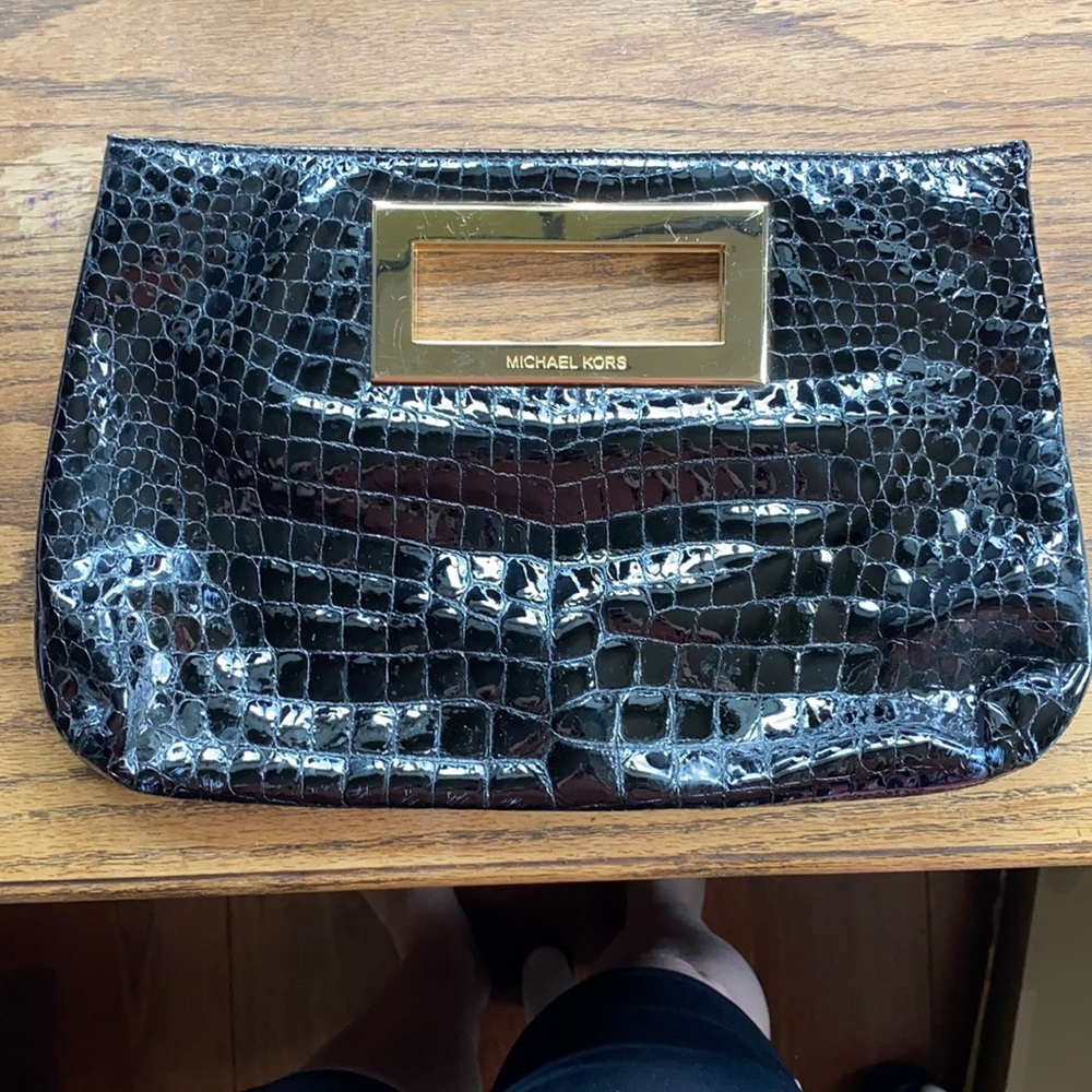 Michael Kors Black Croc Embossed Clutch